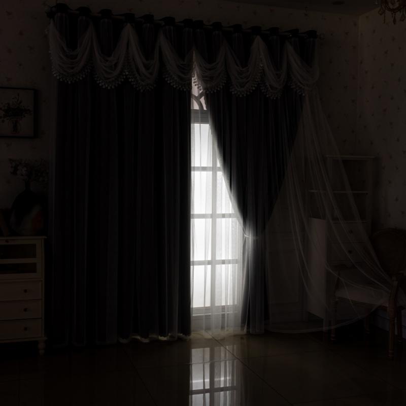 2PCS European vintage embroidered lace semi-transparent curtains, dual-layer design, perfect for living room and bedroom decor