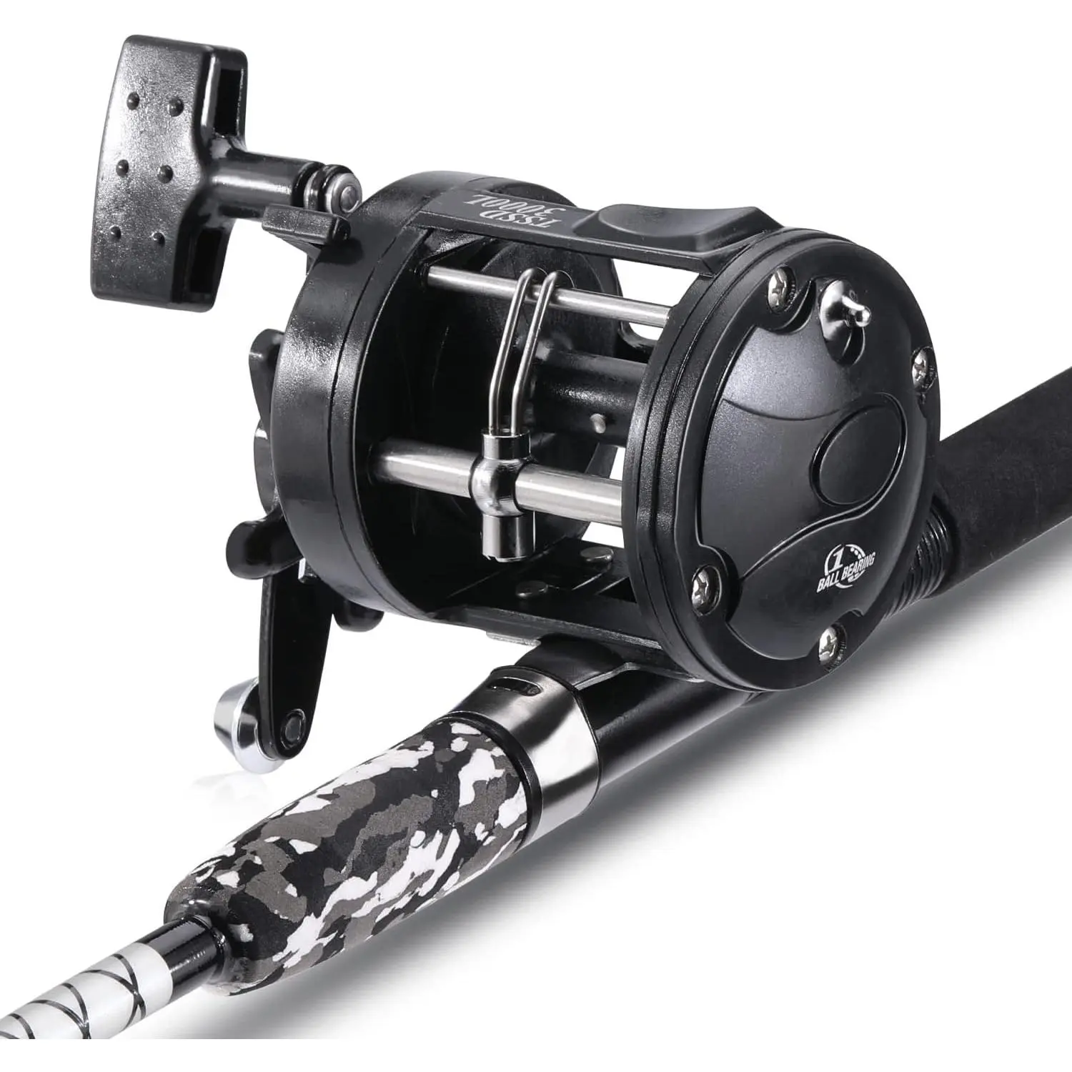 Conventional Reel and Fiberglass Fishing Rod Combo, Medium Heavy for Catfish Angling