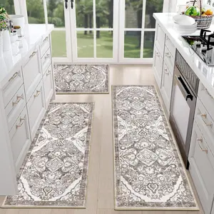 Farmhouse Kitchen  Sets of 3 Non Slip Washable Boho Kitchen  and Mats for Floor Kitchen Runner Rug Floor Carpet for Kitchen, Laundry, Hallways