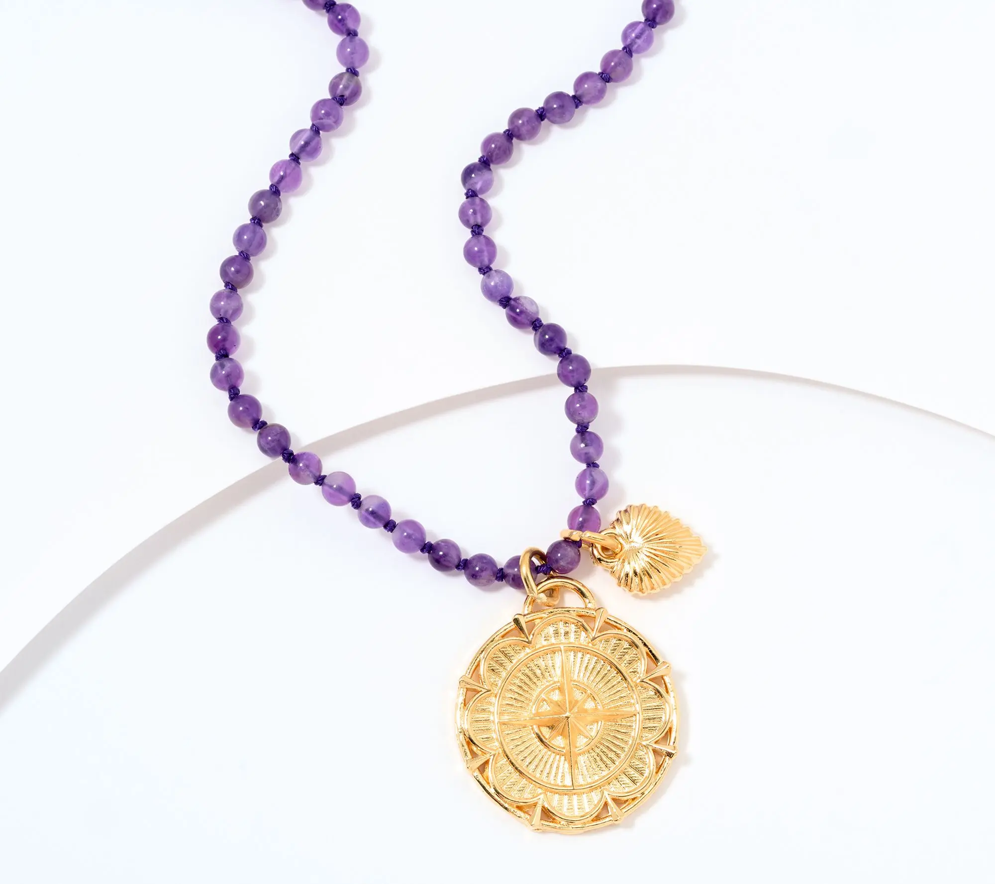 Divinely Guided by Theresa Caputo Amethyst Hand-Knotted Charm Necklace Divinely Guided by Theresa Caputo Amethyst Hand-Knotted Charm Necklace