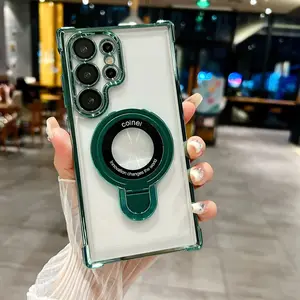 Suitable for Samsung S26Ultra transparent electroplating U shield mobile phone case four corner airbag S25 full package lens film s23 magnetic bracket