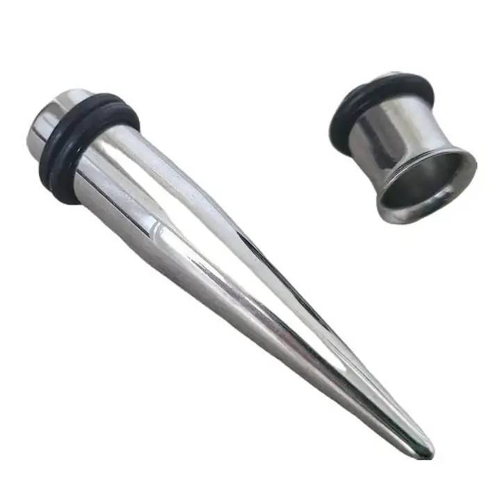 Single 9mm Surgical Steel Taper and Single Flare Tunnel Ear Septum Stretching Kit Gauges Gauging Plugs in between size silver