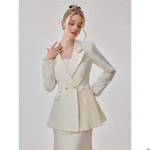 Blazer Business Long Elegant Women tiktok Modely s Peter Pan Collar Sleeve Pleated Hem Jacket Spring Autumn