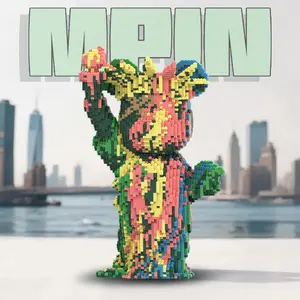 Mpin Toys Bear Building Blocks Set, Building Block Model, 6750 Pieces, 43cm High, Graffiti Liberty Bear, Unisex Gift, Home Decor, Kids & Adults Toy