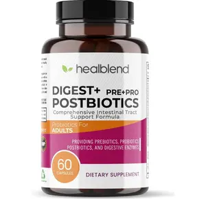 Digest + Postbiotics Supplement for Women and Men, Multi Enzymes, Organic Prebiotic & Probiotic for Digestive Health with Bromeline, Papin and Lipase, Non-GMO, Gluten-Free, 60 Vegetarian Caps Edible Dietary Healthcare Diet