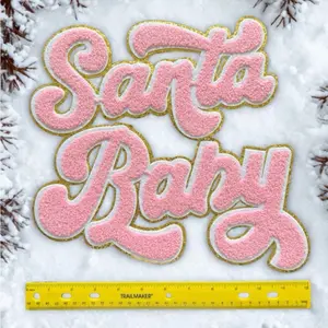 Santa Baby Sequin and/or chenille Fabric Iron-On Patch Cute Christmas DIY Decoration for Jackets and Dresses Hand Sewing Craft Supplies Vibrant Pink Sequined Embroidery