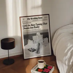 Newspaper Poster Black & White Wall Art, Digital Trendy Room Decor Unframed
