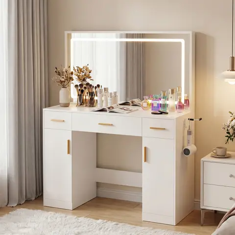 Sweetcrispy LED Vanity Makeup Desk - Contemporary Dressing Table with Adjustable LED Vanity Mirror, Backlit Lights, Storage, Modern Home Decor, Beauty Organization Furniture for Modern Living