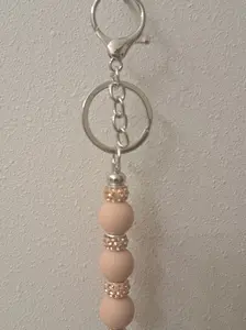 Peach Beaded Keychain with 3 Colored Silicone Beads 15mm & 3 Rhinestone Beads 11mm x 7mm in Resealable Bag