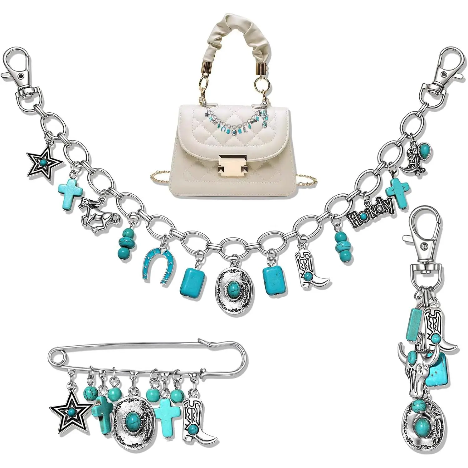 3 count Bag Charms Turquoise Strawberry Purse Charms for Handbags Cute Strawberry  Western Purse Chain for Women Fashion Accessories (Turquoise)