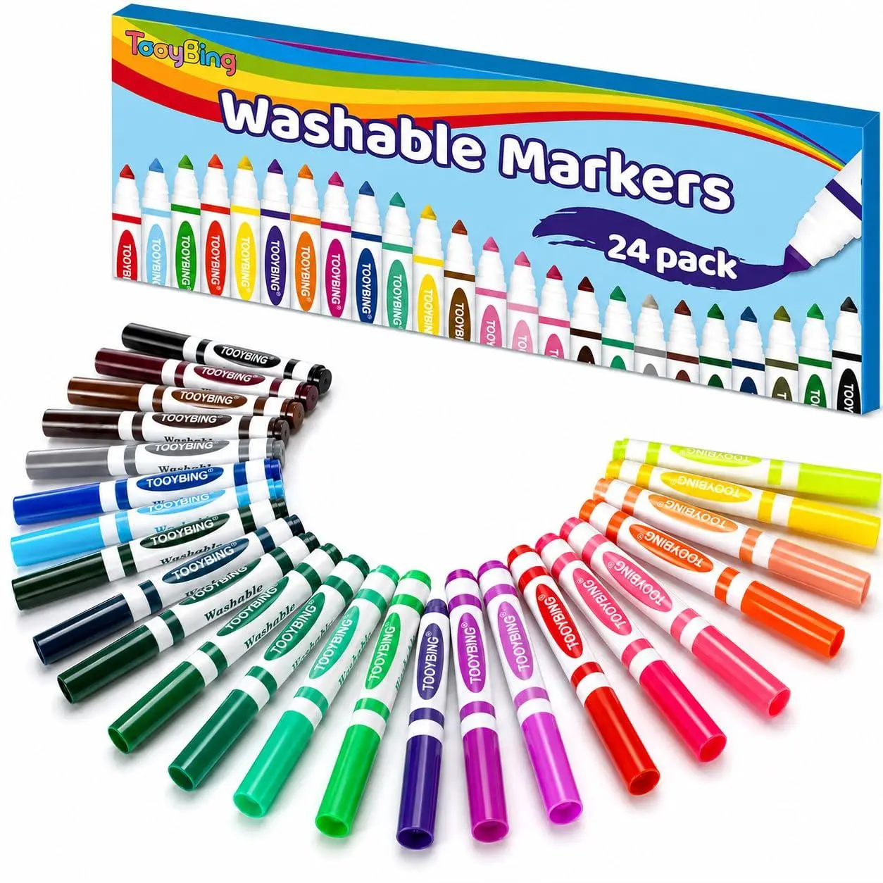24 Count Washable Markers for Kids, Broad Line Markers with Conical Tip, Assorted Colors, Drawing Essentials for School Classroom, Student Teacher Must Have for Coloring Book, Art & Craft Supplies