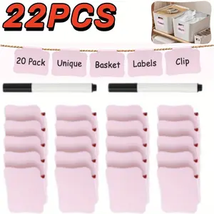 Set of 20 Labels for Storage Bins Basket Labels Plastic Basket Bin Label Clip with White Chalk Markers for Storage Bin Basket Box Organization Container Storage Cubes