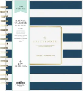 Blue Sky Day Designer 2024 Daily and Monthly Planner, 8" x 10", Frosted Cover, Wirebound, Navy Stripe (142098-24)