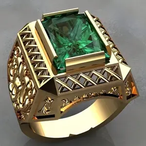 18k gold-plated square ring with Cubic Zirconia stones for men, a perfect jewelry gift for work/weddings/engagements/parties.