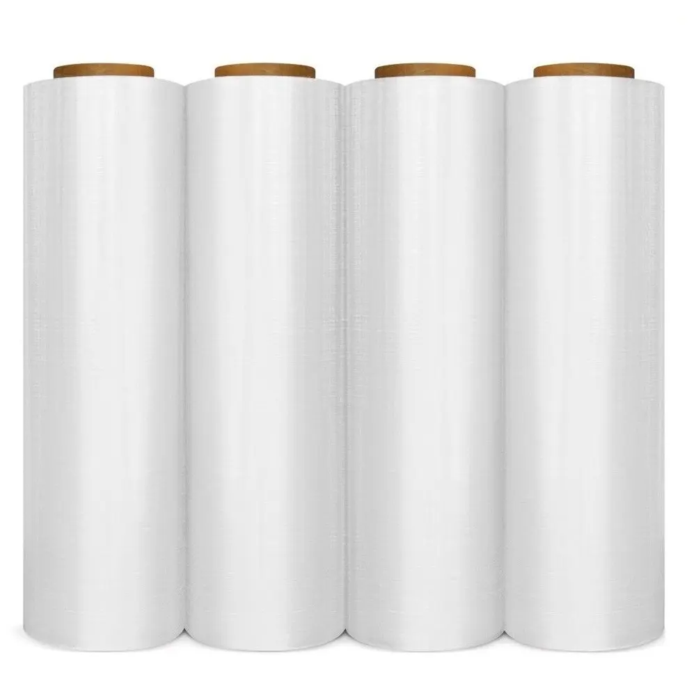 CalidoCasa 18 in x 1000 ft Pallet Wrap Stretch Film, 80 Gauge, 4 Rolls Clear Hand Shrink Wrap with 3 Inch Core, Tear Resistant, Self-Adhering, Dust & Moisture Protection, Moving & Warehouse Supplies
