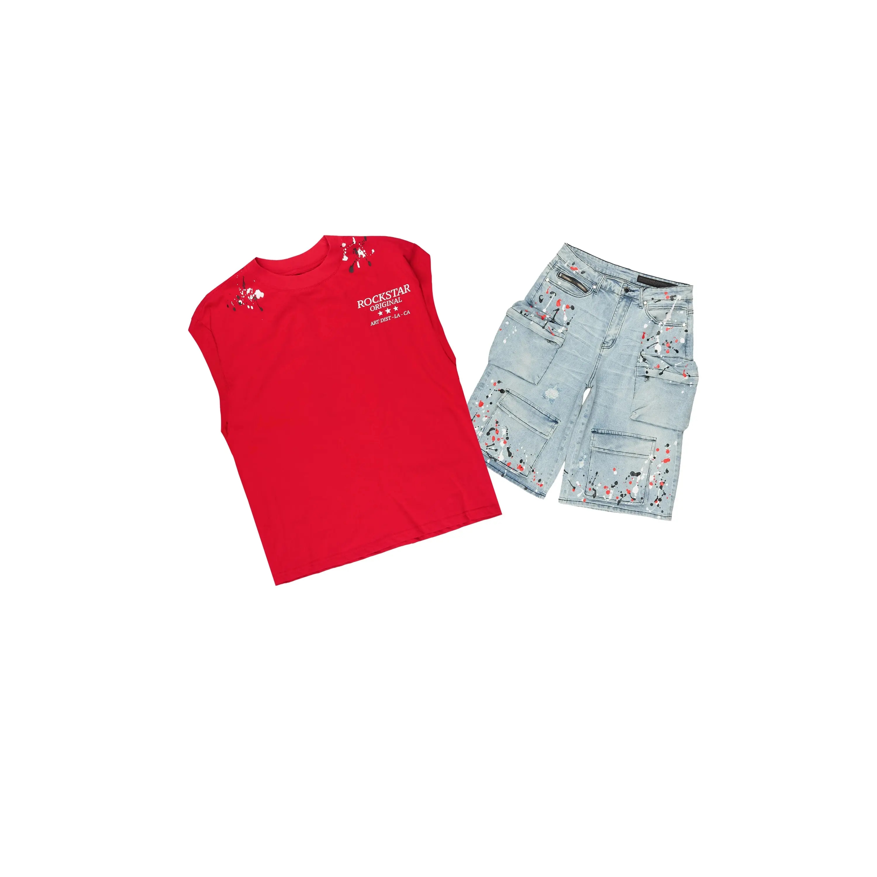 Saxon Blue Graphic Cut Sleeve T-Shirt Denim Short Set