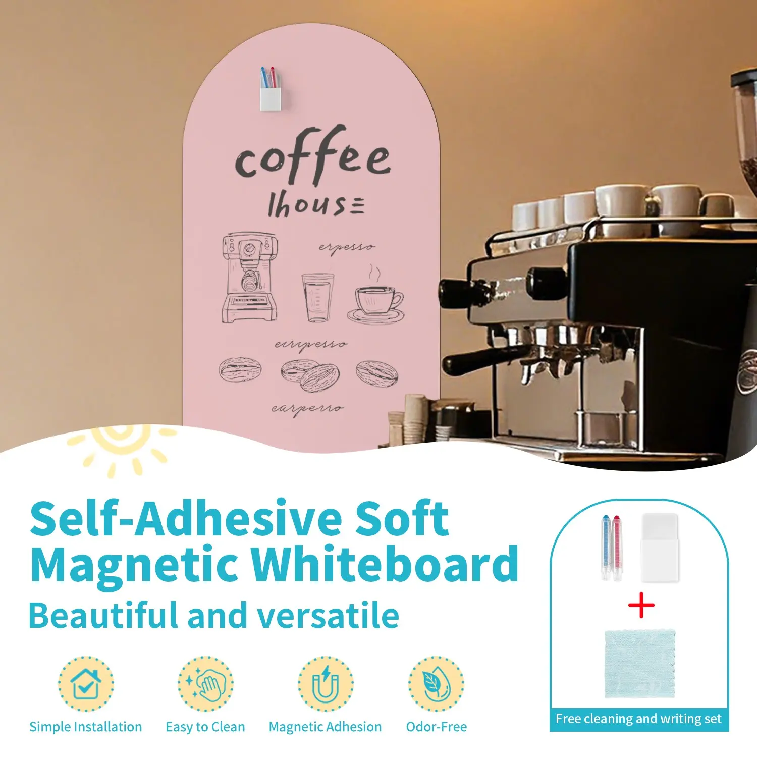 Removable Arched Design Soft Magnetic Whiteboard, Strong Adhesive Backing, No Residue Removal, Ideal for Kids & Office Use, Includes Accessories, Writing Board