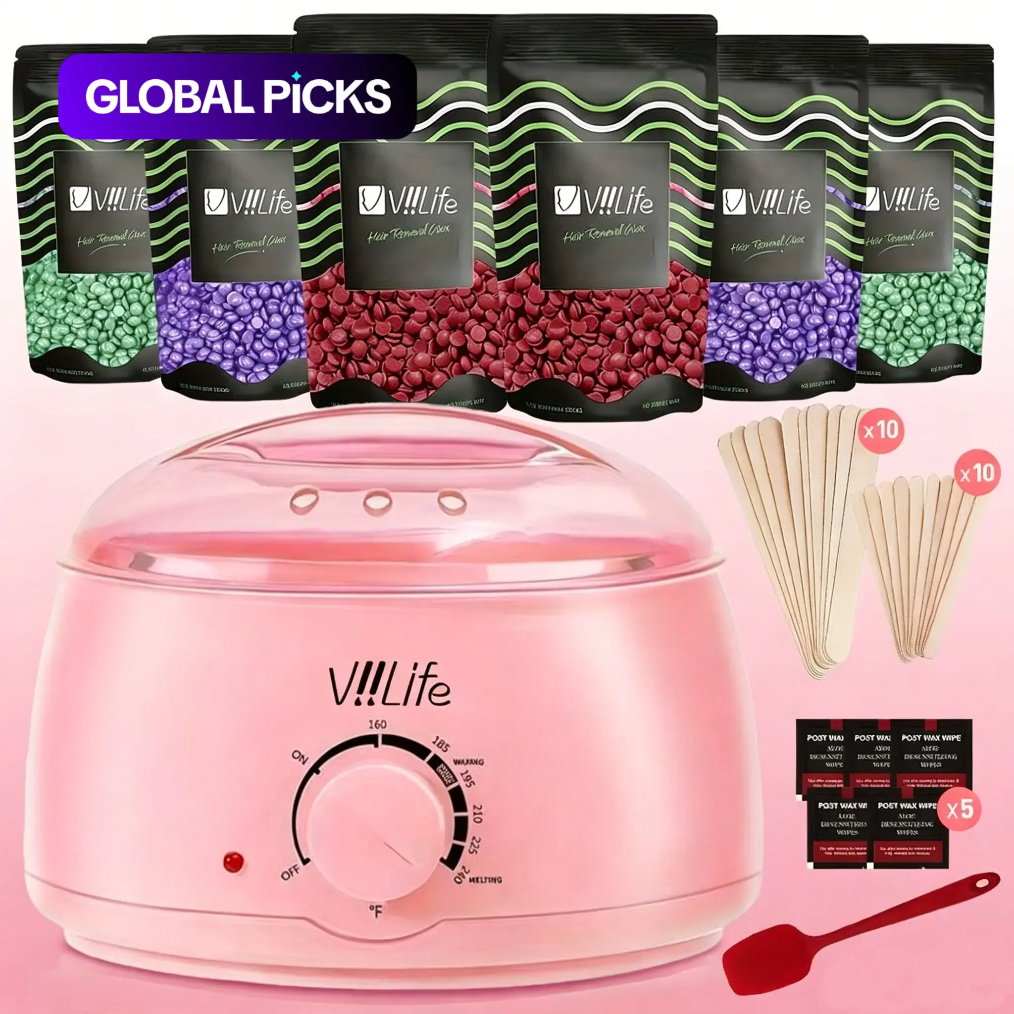 Wax Warmer Kit with Hard Wax Beads, At-Home Hair Removal Set, Facial Waxing and Waxing Supplies for Face, Body, Legs, Arms, Underarms, and Bikini for Women and Men #GLOBAL PICKS