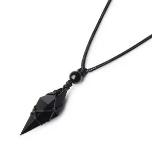 Bohemian Natural Obsidian Pendant Necklace, Unisex Adjustable Length Handmade Jewelry, Exquisite Jewelry Gift, Casual Versatile Gift for Valentine's Day, Mother's Day, Father's Day