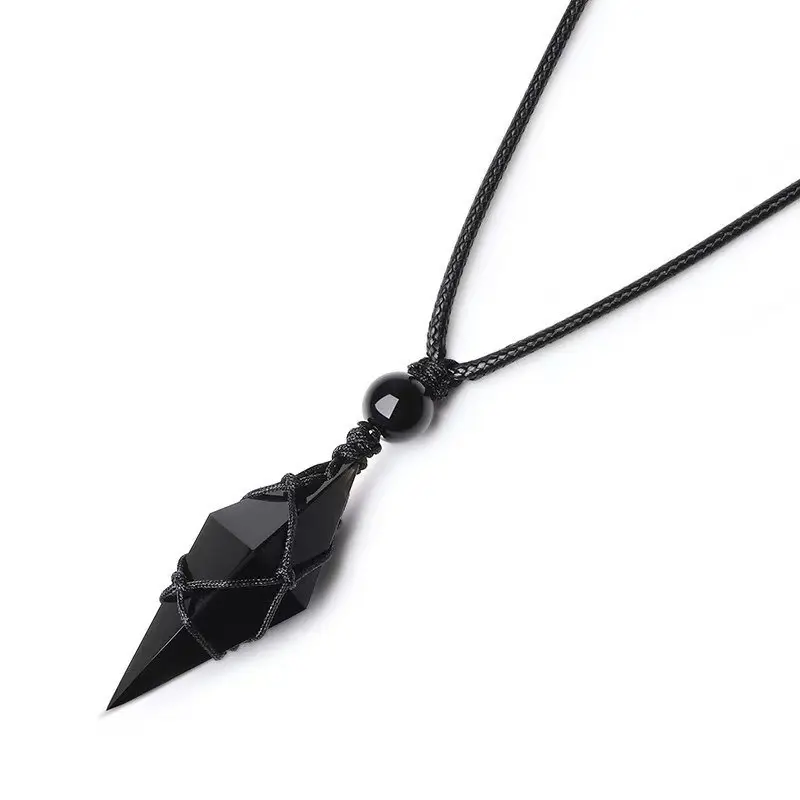 BIGWIG Unisex Bohemian Natural Obsidian Pendant Necklace - Adjustable Size Necklaces with Bohemian Edge, Boho Retro Vibe, Daily Chic Chain Jewelry Accessory, Valentine's Day Gift for Casual Use, Costume Jewelry, Bohemian Edge, Daily Chic