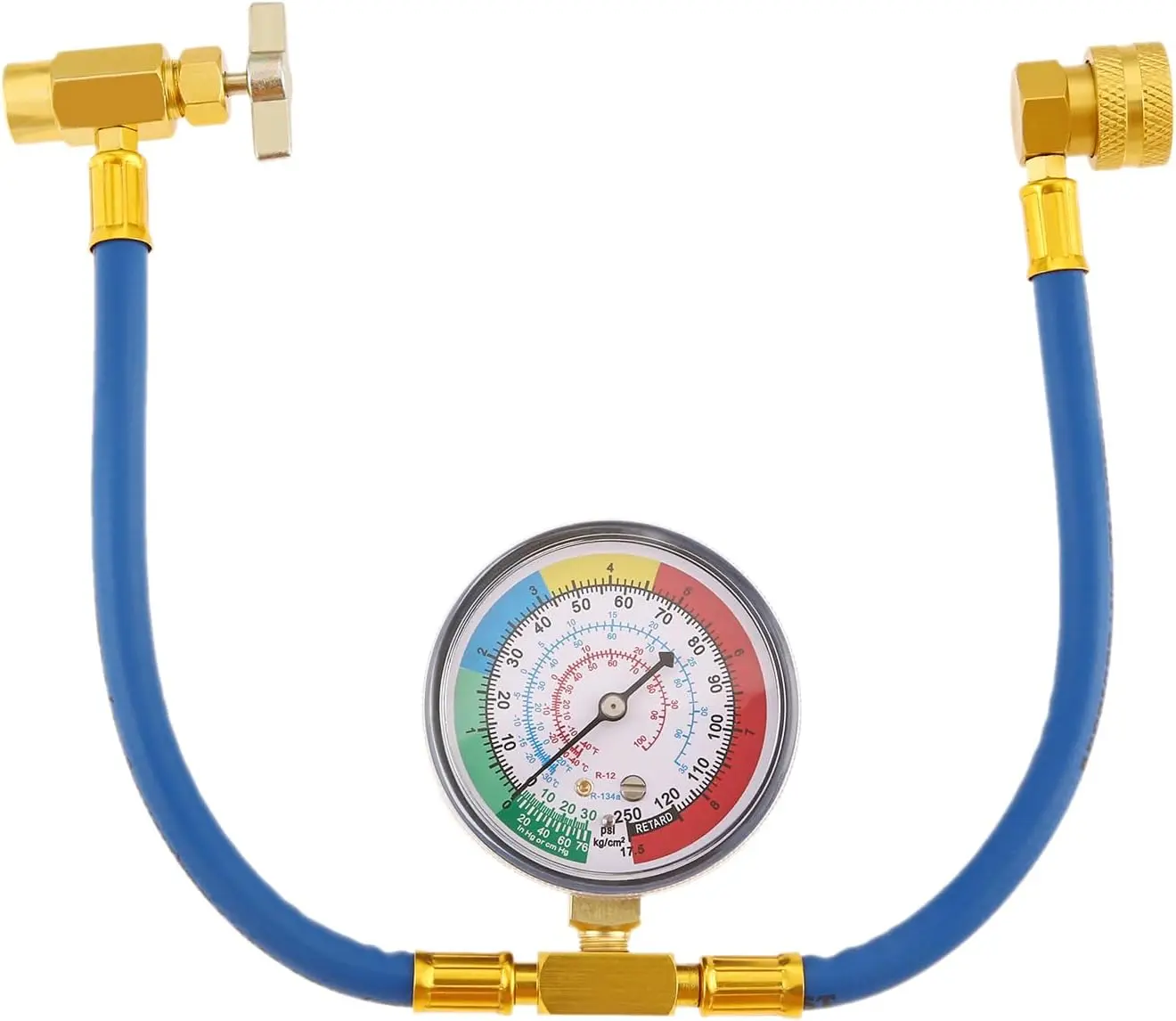 R134A Car AC Refrigerant Charge Hose Kit AC Recharge Hose withGauge | Come with 1/2” ACME Valve & R134A Piercing Can Tap, Low Side Quick Coupler Fits for Car Air Conditioning Refrigerant