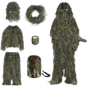 6 in 1 Ghillie Suit, 3D Camouflage Hunting Apparel Camo Hunting Clothes, Bushman Costume Suitable for Men, Hunters