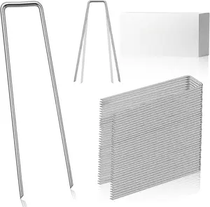 25 count Landscape Staples, 6 Inch Galvanized U-Shaped Pins Stakes, Garden Pins, Lawn & Yard Ground Spikes, Landscaping Fabric Weed Barrier Stakes, Compatible with Garden Cloches