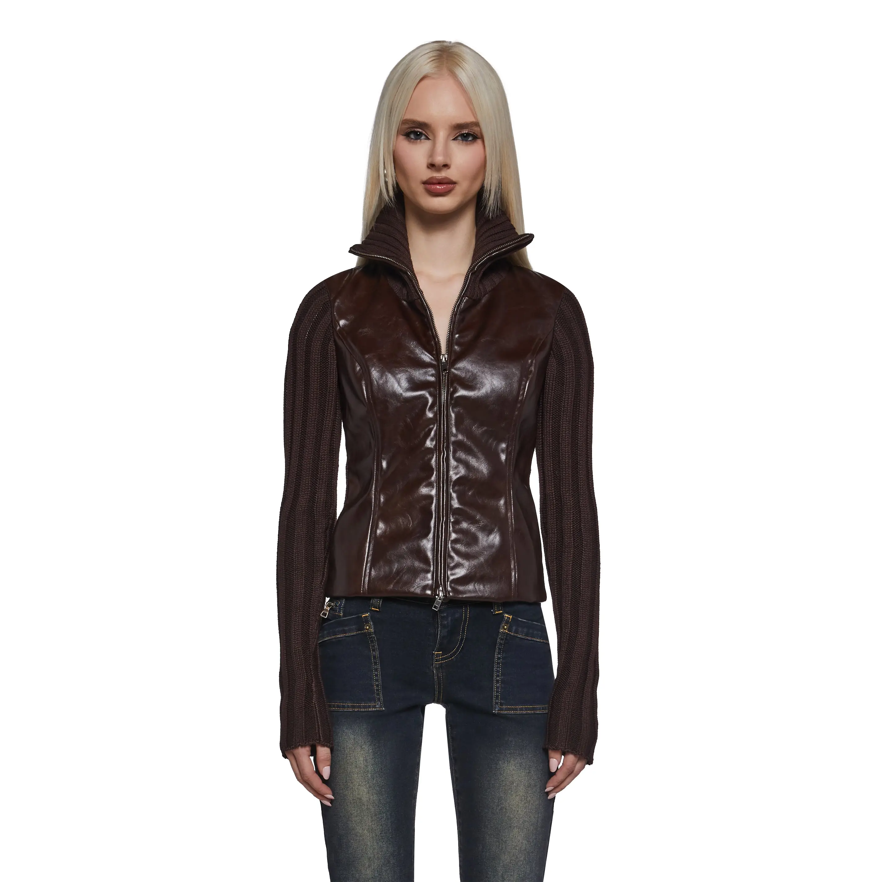 Tara Vegan Leather Knit Sweater