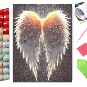 5D Full Drill Diamond Painting Kit, Diamond Embroidery, Glowing Golden Angel Wings Art for Home Wall Decor, DIY Craft with Sparkling Beads, Canvas & Tools, Perfect for Spiritual & Heavenly Themed Home Decoration
