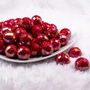 20mm Red Disco Faceted AB Bubblegum Beads