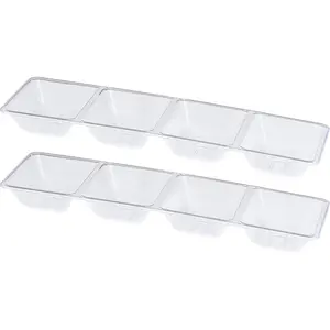 Plasticpro 4 Sectional Rectangle Plastic Disposable Serving Tray/Platter 5 X 16 Clear Pack of 2