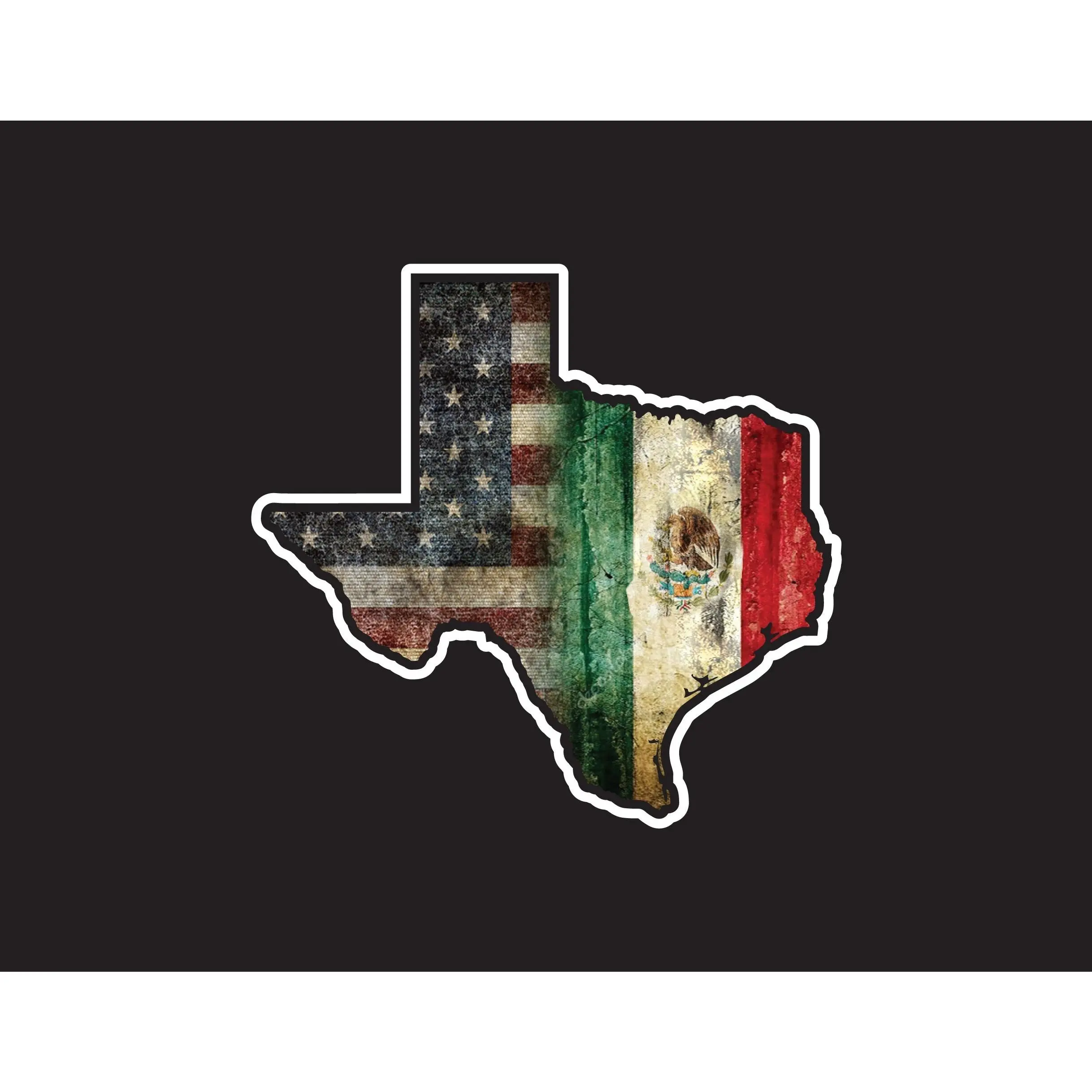 Texas Map w/ USA & Mexican Flags Decal Car Window Vinyl Sticker