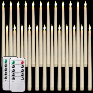 24 Pack 24 Pack Flameless Flicker Taper Candles Bulk with Remote and Timer,  Operated LED Warm White Taper Candles Light for  Wedding Decoration Gifts (Beige,12 Inch)