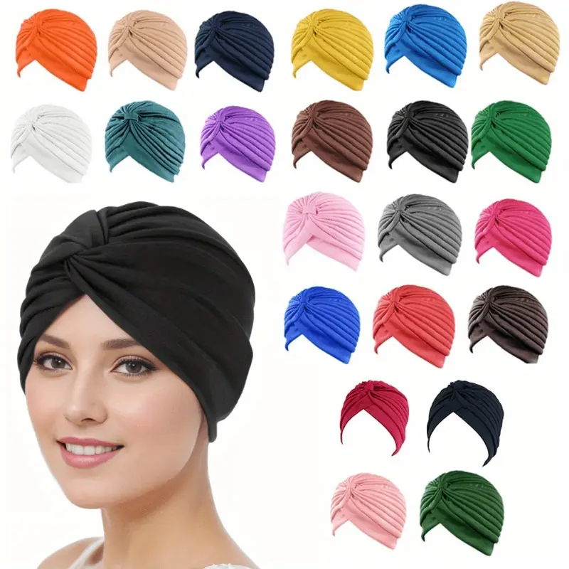 Women's 22pcs Fashion Hair Scarves Set - Polyester, Stretch-Fit, One Size, Breathable Skull Cap, Fade-Resistant Hue, Lightweight Wrap, Soft on Skin, All-Day Ease, Chemo Patients Sleep Hats