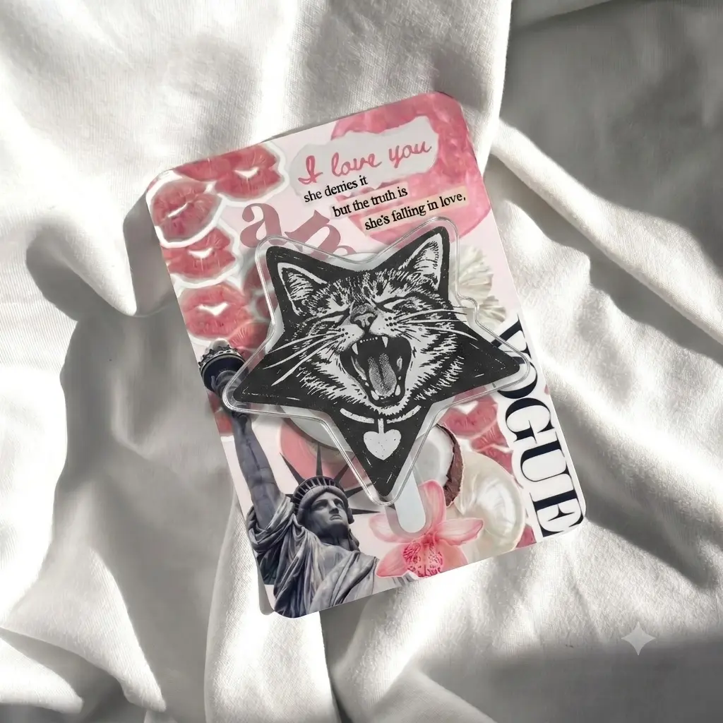 Goth Cat Phone Grip Black White Star Cat Phone Stand Cute Grunge Acrylic Griptok Aesthetic Gothic Y2K Cell Phone Holder Witchy Gift for Cat Lovers