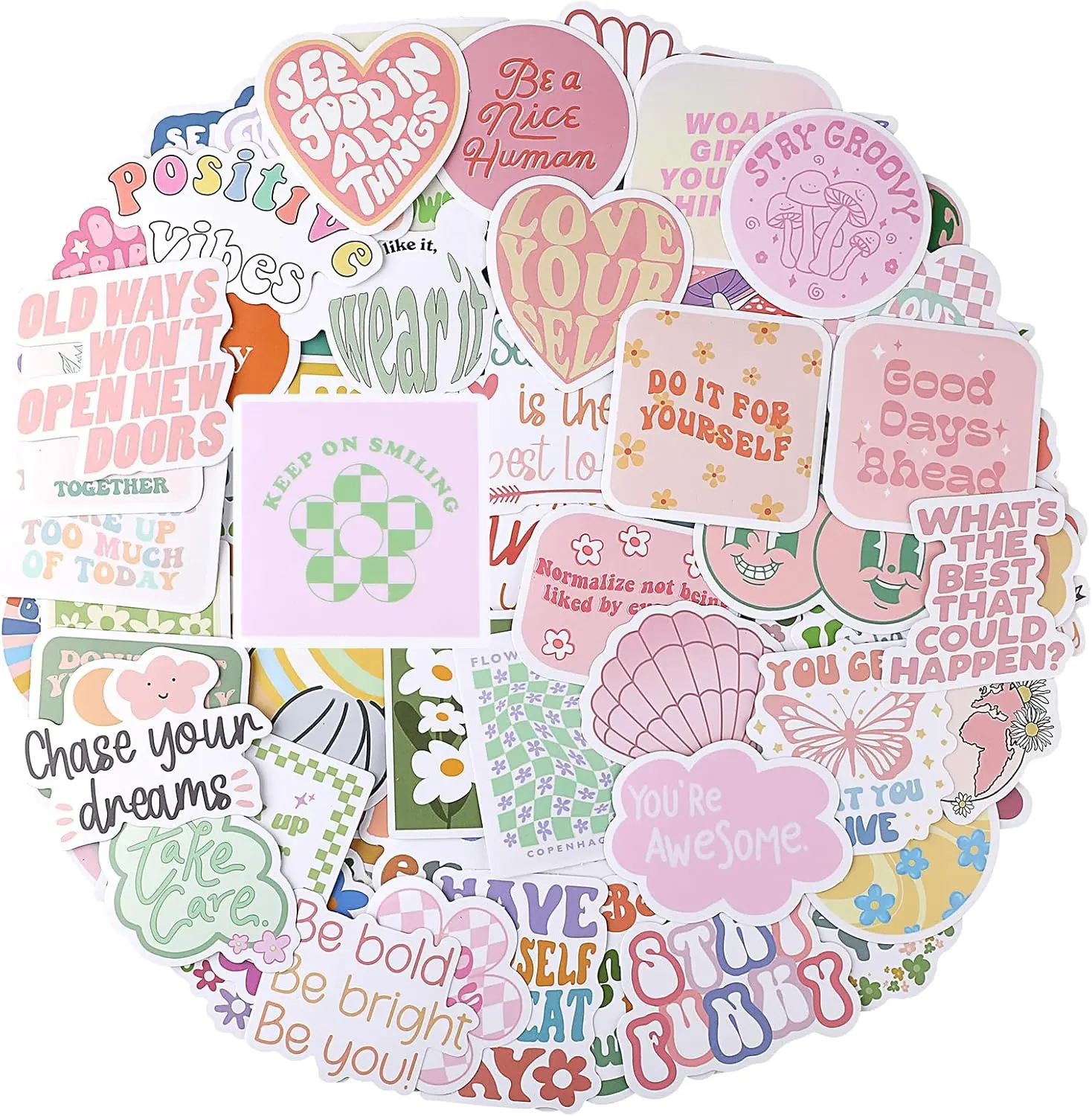 100PCS Cute Preppy Stickers Pink Motivational Vinyl Waterproof Stickers for Laptop Bumper Water Bottles Computer Phone Hard Hat Car Inspirational Decals for Adults Women Kids Teen Girls