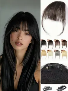 Women's Clip-In Bangs & Frontal Hairpieces | Natural Looking, Straight Human Hair Fringe in Black/Gray/Brown/White, Clip in Hair Extension Natural Wig Fringe Women's Piece