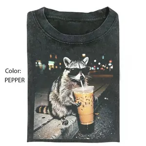 Funny Raccoon Drinking Iced Coffee Shirt, Animal Meme Graphic Tee, Gift for Men, Women