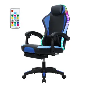 Gaming Chair with RGB LED Light, Ergonomic Massage Computer Chair with Footrest, High Back Music Video Chair with Lumbar Support