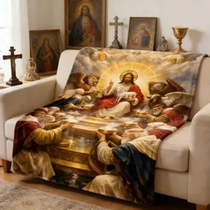 Jesus Christ Lamb of God Revelation Print Throw Blanket , Soft Comfy Cozy Throw Blanket for Christian Spaces, Sweet Home Decor for Bedroom Prayer Use
