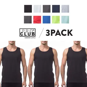 3 Pack PROCLUB Men's Comfort Tank Top PRO CLUB Lightweight Tanktop Sleeveless Shirt Soft Athletic Gym Shirts Summer Beach Party Indoor Outdoor Plain (S to 5XL)