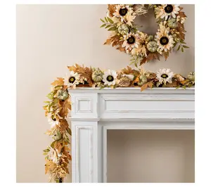 Glitzhome 72"L Fall Harvest Sunflower Pumpkin and Leaf Garland