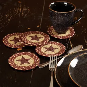 Burgundy Tan Star Jute Coasters