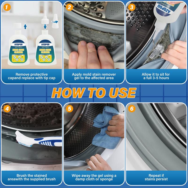 HOME STAIN CLEANER GEL – 7OZ Deep Cleaning Gel for Tile Gaps, Washing Machine Seals, Fridge Rubber, Wall & Shower Stains – Household Cleaning Solution for Bathroom, Kitchen, Room, Laundry