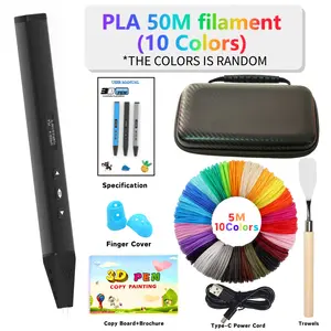 Professional High-Temperature 3D Printing Pen, Aluminum Alloy Case, Oled Screen, Pla 5m 10 Colors, Ideal for DIY Art Creation