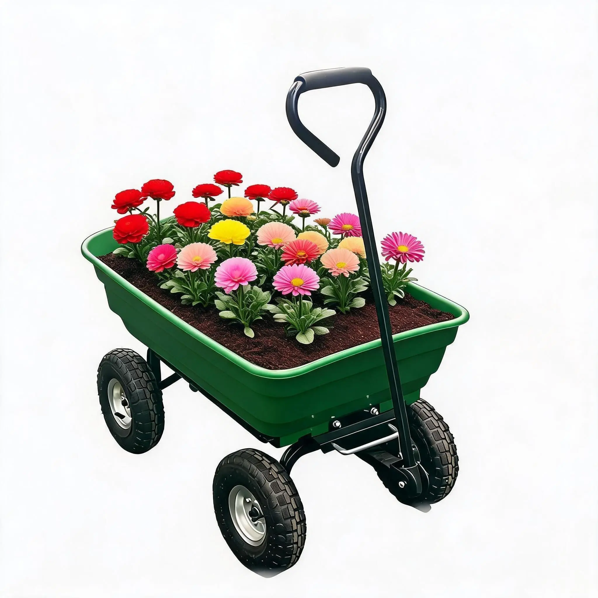 GAOMON 600Lb Wheelbarrow Dump Garden Cart with 4 10" All Terrain Wheels | 36.6"L x 19.9"W Poly Bed, Quick Release Dump, No Flat Tires, Ideal for Home, Yard, and Garden