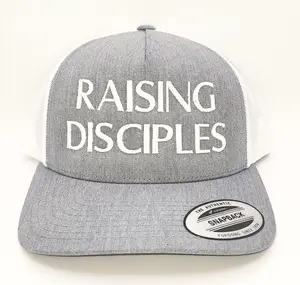 Classic Comfort Clothing Raising Disciples Embroidered Hat Gray and White Snapback Trucker Style High-Quality Embroidery One Size Fits Most