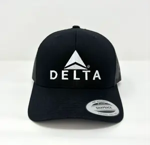 Delta Airline White Logo US Aviation Embroidered Trucker Cap Black Hat Snapback Adjustable