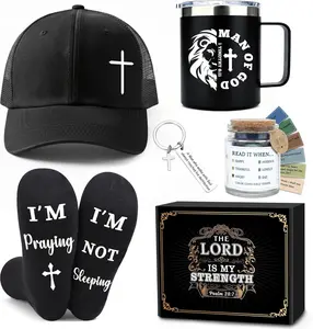 Faith-Based Christian Gift Set for Men - Religious Basket with Bible Verse Keychain, Mug, Socks & More - Perfect for Baptism, Pastor Appreciation & Special Occasions