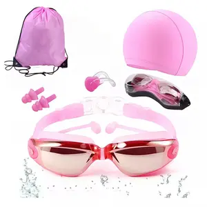5-Piece Swim Goggle Set: HD, Waterproof, Anti-Fog Goggles with Large Frames, Electroplated Lenses, and Earplugs (Unisex)